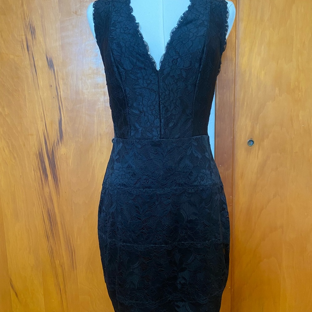 Black Lace V-Neck Sleeveless Dress